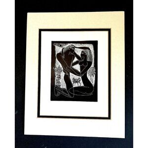 Greek Style Ink Drawing Art Photo Print Black White Man Woman Love Double Matted